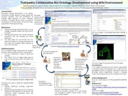 Trykipedia: Collaborative Bio-Ontology Development using Wiki Environment Introduction: Biomedical ontology development is an intensely collaborative process.