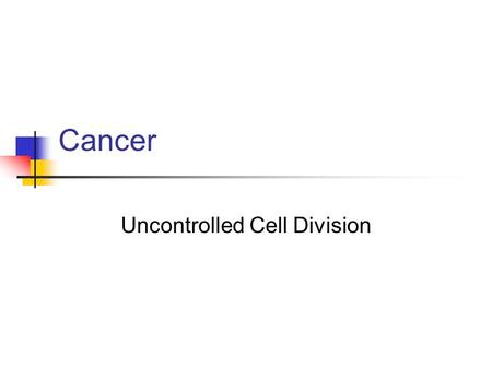 Cancer Uncontrolled Cell Division Causes of Cancer Genetics Spontaneous mutation Stress Chemical carcinogens Radiation Most cancers result from avoidable.