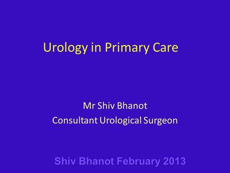 Urology in Primary Care