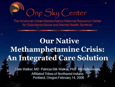 1 The American Indian/Alaska Native National Resource Center for Substance Abuse and Mental Health Services Our Native Methamphetamine Crisis: An Integrated.