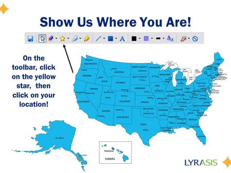 Show Us Where You Are! On the toolbar, click on the yellow star, then click on your location!