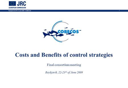 Reykjavik 22-23 rd of June 2009 - COBECOS 1 COBECOS SIXTH FRAMEWORK PROGRAMME PRIORITY 8.1 Costs and Benefits of control strategies Final consortium meeting.