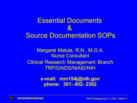 Essential Documents & Source Documentation SOPs