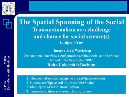 The Spatial Spanning of the Social International Workshop