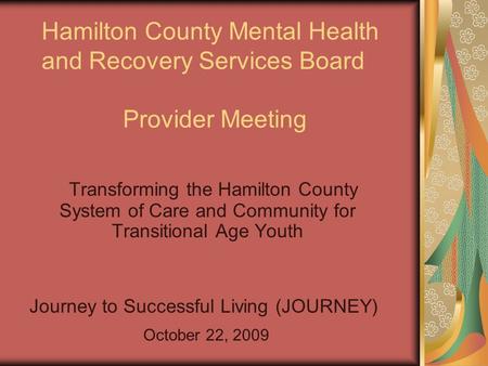 Hamilton County Mental Health and Recovery Services Board Provider Meeting Transforming the Hamilton County System of Care and Community for Transitional.