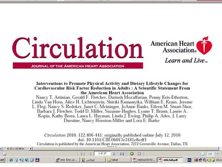Introduction Approximately 1 in 3 of adults, have cardiovascular disease vascular/metabolic risk factors such as hypertension, dyslipidemia, and diabetes;