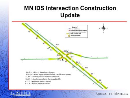 MN IDS Intersection Construction Update. MN IDS Test Intersection u Design Completed 15 Jan 2004 u Design review with Mn/DOT traffic, geometric, district,