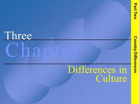 Three C h a p t e rC h a p t e r Differences in Culture Part Two Country Differences.