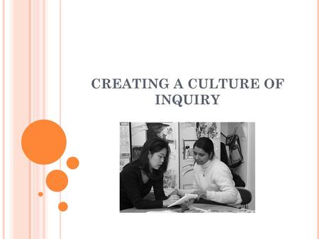 CREATING A CULTURE OF INQUIRY. Have you ever calculated the number of hours per week that teachers get to interact with one another as professional colleagues?