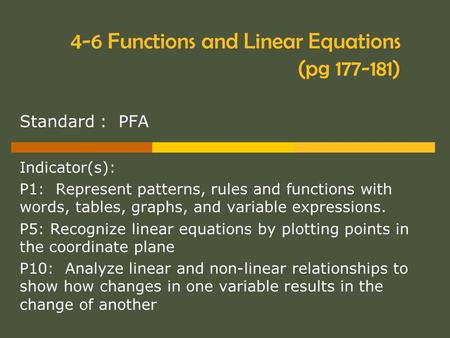 4-6 Functions and Linear Equations (pg )