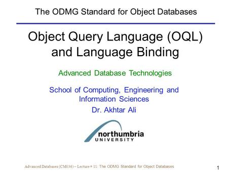 Object Query Language (OQL) and Language Binding