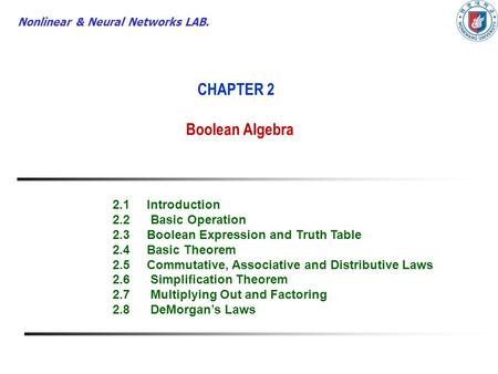 CHAPTER 2 Boolean Algebra