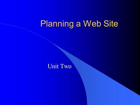 Planning a Web Site Unit Two Planning Steps 1. Determine the audience & objectives. 2. Sketch a storyboard or flowchart of the pages. 3. Create a folder.