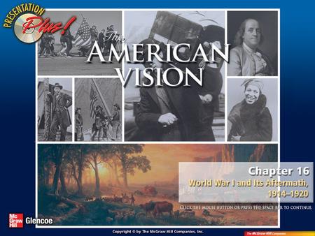 Splash Screen. Chapter Menu Chapter Introduction Section 1:Section 1:The United States Enters World War I Section 2:Section 2:The Home Front Section 3:Section.
