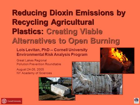 Reducing Dioxin Emissions by Recycling Agricultural Plastics: Creating Viable Alternatives to Open Burning Lois Levitan, PhD -- Cornell University Environmental.