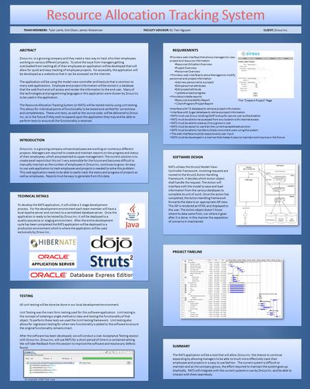 ABSTRACT Zirous Inc. is a growing company and they need a new way to track who their employees working on various different projects. To solve the issue.