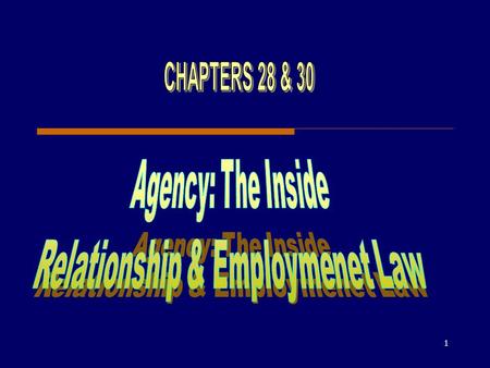 1. 2 Creating an Agency Relationship Agency is a relationship in which the agent agrees to perform a task for, and under the control of, the principal.