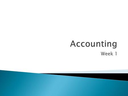 Week 1.  Account is to give an explanation of something, to report, to be responsible.  Accounting is analyzing, recording, reporting, and interpreting.