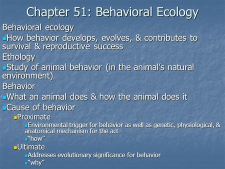 Chapter 51: Behavioral Ecology