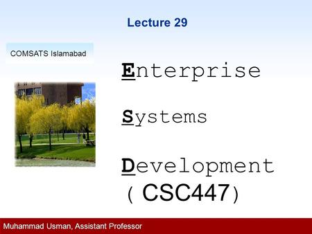 1-1 Lecture 29 Enterprise Systems Development ( CSC447 ) COMSATS Islamabad Muhammad Usman, Assistant Professor.