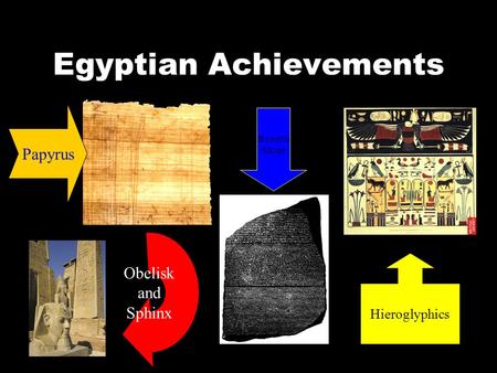 Egyptian Achievements Hieroglyphics Rosetta Stone Obelisk and Sphinx Papyrus.