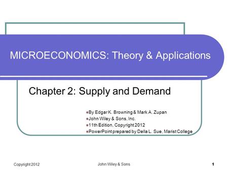 MICROECONOMICS: Theory & Applications By Edgar K. Browning & Mark A. Zupan John Wiley & Sons, Inc. 11th Edition, Copyright 2012 PowerPoint prepared by.