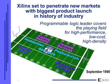 1 Programmable logic leader covers the playing field for high-performance, low-cost, high-density September 1998 Xilinx set to penetrate new markets with.