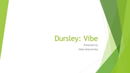 Dursley: Vibe Presented by Helen Bojaniwska. Introduction  SOSYP  The Vibe story  Our Place  Useful tools.