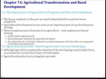 Chapter 7A: Agricultural Transformation and Rural Development