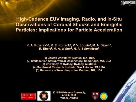 High-Cadence EUV Imaging, Radio, and In-Situ Observations of Coronal Shocks and Energetic Particles: Implications for Particle Acceleration K. A. Kozarev.
