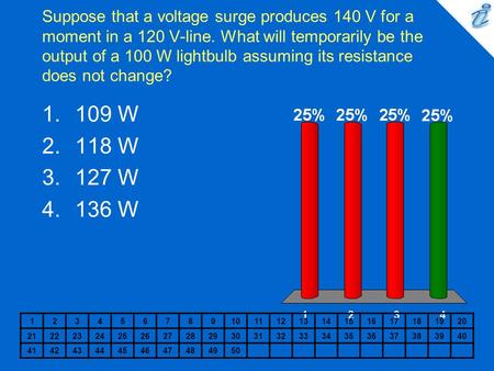 Suppose that a voltage surge produces 140 V for a moment in a 120 V-line. What will temporarily be the output of a 100 W lightbulb assuming its resistance.