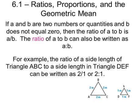 6.1 – Ratios, Proportions, and the Geometric Mean