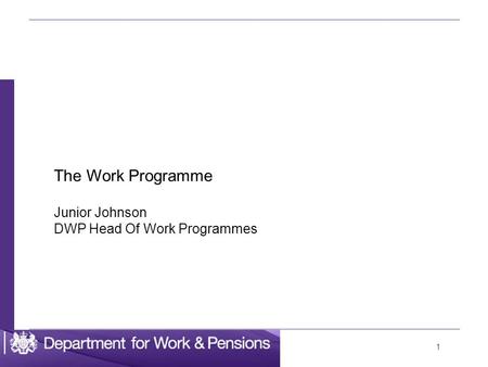The Work Programme Junior Johnson DWP Head Of Work Programmes