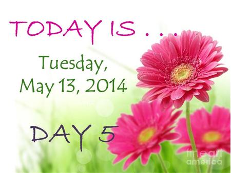TODAY IS... Tuesday, May 13, 2014 DAY 5 TODAY IS... DAY 2.