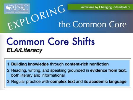 Literacy Shifts Goal: Develop a deep understanding of the key shifts required by the CCSS for English Language Arts and Literacy.. Building.