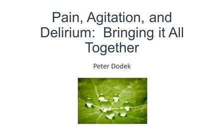Pain, Agitation, and Delirium: Bringing it All Together Peter Dodek.