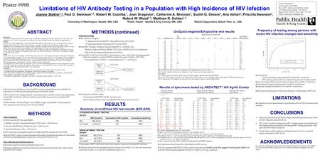Limitations of HIV Antibody Testing in a Population with High Incidence of HIV Infection Joanne Stekler 1,2, Paul D. Swenson 1,2, Robert W. Coombs 1, Joan.