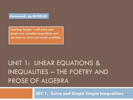 SEC 1: Solve and Graph Simple Inequalities