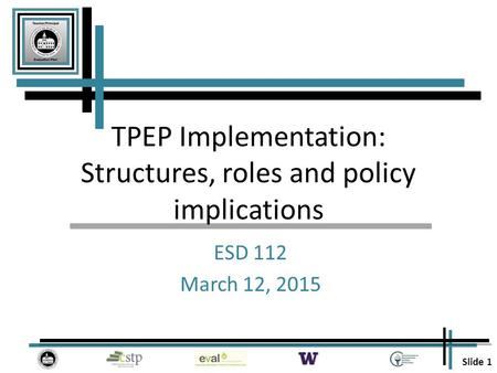 Slide 1 TPEP Implementation: Structures, roles and policy implications ESD 112 March 12, 2015.