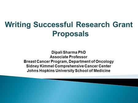 Writing Successful Research Grant Proposals
