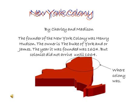 The founder of the New York Colony was Henry Hudson. The owner is The Duke of York and or James. The year it was founded was 1624. But colonist did not.