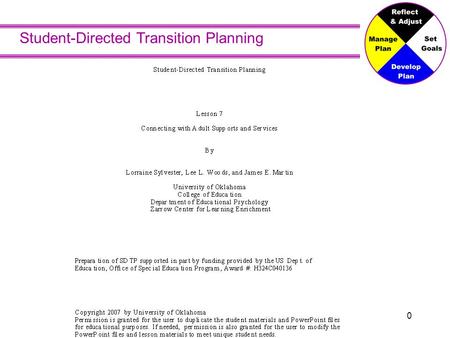 Student-Directed Transition Planning 0. 1 Connecting with Adult Supports and Services.