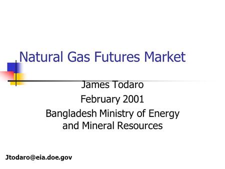 Natural Gas Futures Market James Todaro February 2001 Bangladesh Ministry of Energy and Mineral Resources