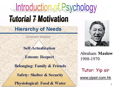 1 www.yipsir.com.hk Tutor: Yip sir Abraham Maslow 1908-1970.