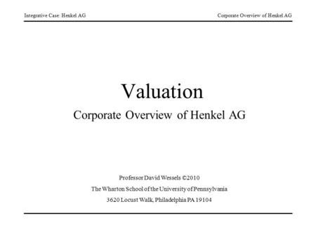 Valuation Corporate Overview of Henkel AG