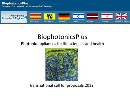 BiophotonicsPlus Photonic appliances for life sciences and health Transnational call for proposals 2012.