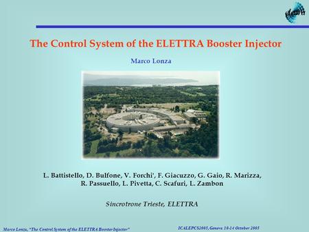 Marco Lonza, “The Control System of the ELETTRA Booster Injector” ICALEPCS2005, Geneva 10-14 October 2005 The Control System of the ELETTRA Booster Injector.