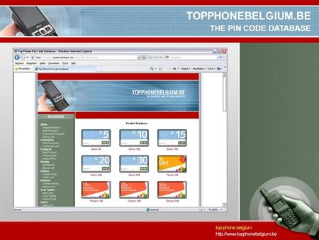 TOPPHONEBELGIUM.BE THE PIN CODE DATABASE. TOPPHONEBELGIUM.BE INTRODUCTION TO THE COMPANY TOP PHONE Active in telecom since 1996 Based in Antwerpen but.