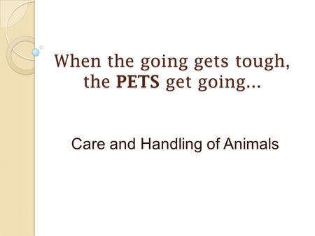 When the going gets tough, the PETS get going... Care and Handling of Animals.