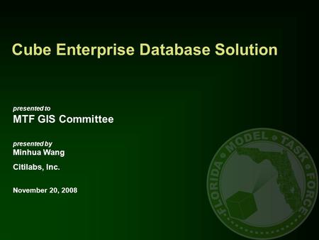 Cube Enterprise Database Solution presented to MTF GIS Committee presented by Minhua Wang Citilabs, Inc. November 20, 2008.